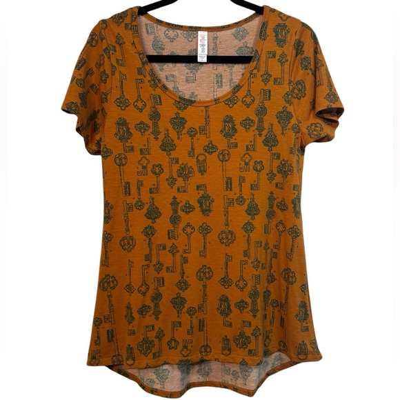 LuLaRoe Classic T, mustard gold, skeleton key motifs, size small - Picture 1 of 9